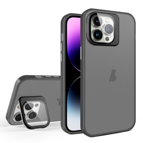 Противоударный чехол Skin Feel Lens Holder Translucent для iPhone 15 Pro Max - черный