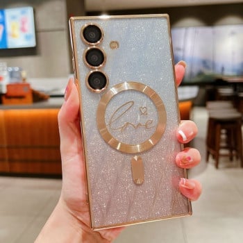 Протиударний чохол Dual-Love Leaves Gradient Glitter MagSafe TPU  для Samsung Galaxy S25+ 5G - золотий