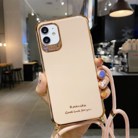 Противоударный чехол Electroplating with Lanyard для iPhone 11 - розовое золота