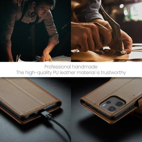 Чехол-книжка CaseMe 023 Butterfly Buckle Litchi Texture RFID Anti-theft Leather для Xiaomi Redmi Note 14 4G 164.84mm - коричневый
