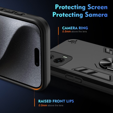 Ударозащитный чехол Shockproof Metal Ring Holder для Motorola Moto G35 - черный