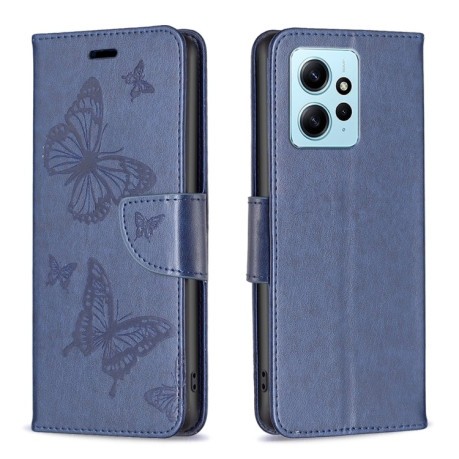 Чехол-книжка Butterflies Pattern для Xiaomi Redmi Note 12 4G - синий