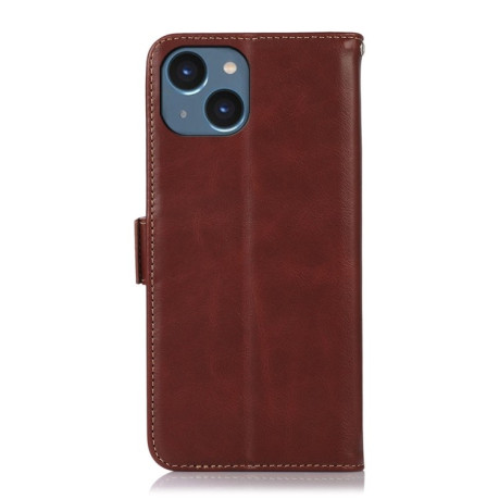 Шкіряний чохол-книжка Crazy Horse Top Layer для iPhone 15 Plus - коричневий