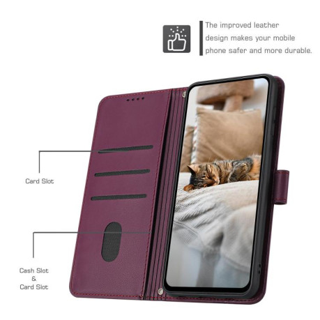 Чехол-книжка Embossed Kitten Phone Leather для Motorola Edge 60 Fusion - винно-красный