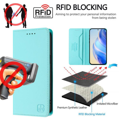 Чехол-книжка RC01 Dual-Folded Magnetic Suction RFID Leather на Infinix Smart 20 4G — мятно-зелёный
