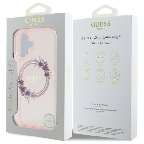 Оригинальный чехол Guess IML Flowers Wreath MagSafe для iPhone 16 - Pink