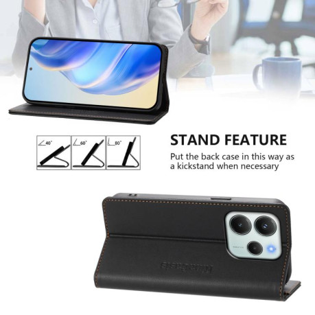 Чехол-книжка RC01 Dual-Folded Magnetic Suction RFID Leather на Xiaomi Redmi Note 14 4G 164.84mm  - черный