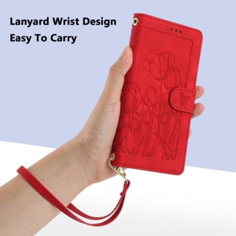 Чехол-книжка Tulips Embossed Leather для iPhone 16e - красный