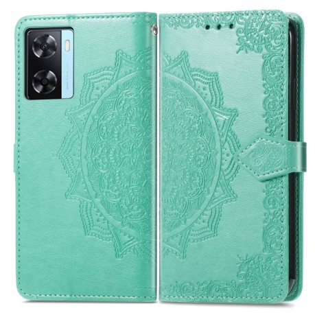Чехол-книжка Lucky Clover Halfway Mandala Embossing Pattern на OPPO A57s /OnePlus Nord N20 SE - зеленый