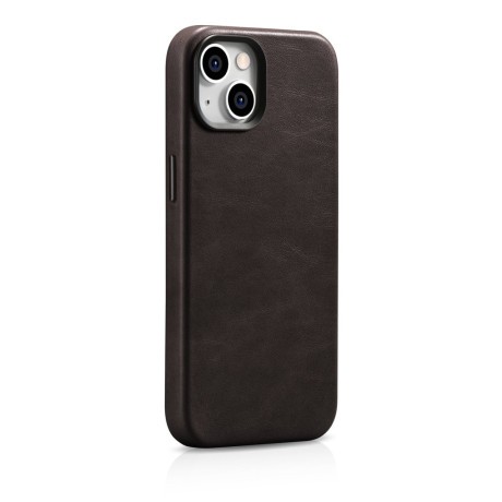 Кожаный чехол iCarer Leather Oil Wax (MagSafe) для iPhone 14 - темно-коричневый