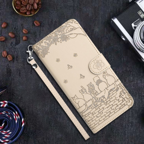 Чохол-книжка Cat Embossing Pattern для Samsung Galaxy S24 FE 5G - бежевий