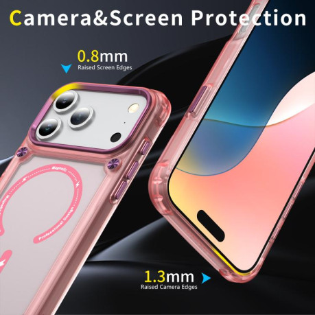 Противоударный чехол Skin Feel TPU + PC MagSafe Magnetic для iPhone 17 Pro - прозрачно-розовый