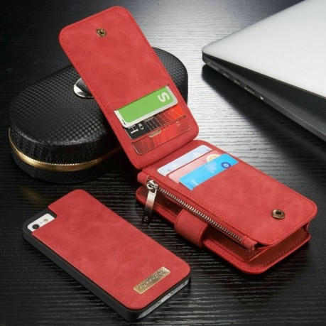 Кожаный Чехол Кошелек CaseMe Wallet для iPhone 5/ 5S/ SE - красный