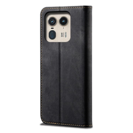 Чохол книжка Denim Texture Casual Style на Motorola Edge 50 Ultra - чорний