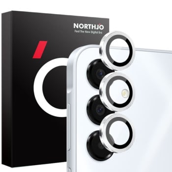 Захисне скло NORTHJO Glitter Camera Lens Protector Tempered Glass Metal Ring для Samsung Galaxy A16 5G - сріблясте