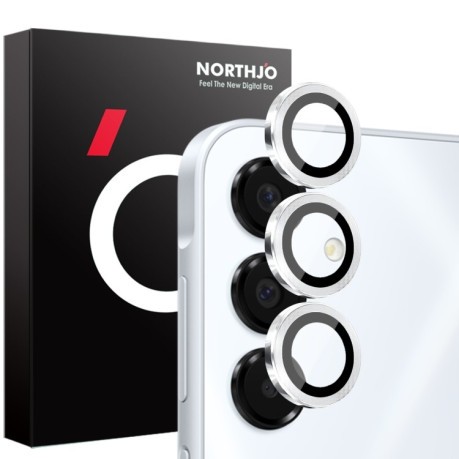 Защитное стекло NORTHJO Glitter Camera Lens Protector Tempered Glass Metal Ring на Samsung Galaxy A16 5G - серебристое