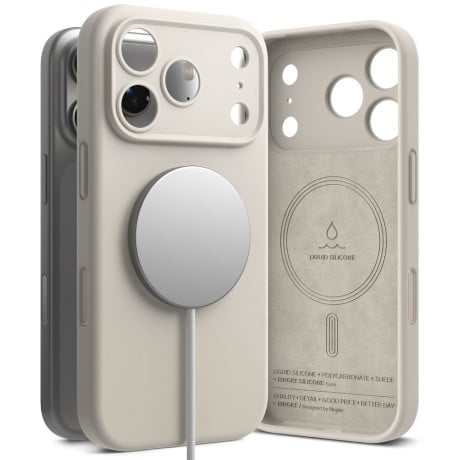 Оригинальный силиконовый чехол Ringke Silicone Magnetic с MagSafe на iPhone 17 Pro - Beige