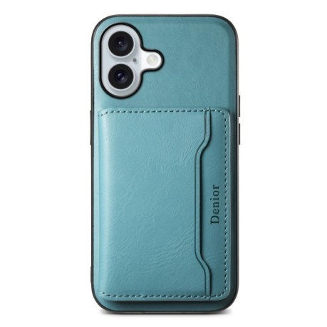 Чехол Denior Cowhide Texture Leather MagSafe Detachable Wallet для iPhone 16 Plus - синий