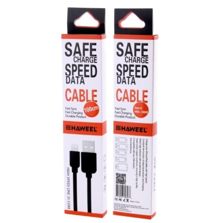 Зарядный кабель HAWEEL 1m High Speed 35 Cores 8 Pin to USB Sync Charging Cable для iPhone, iPad - черный