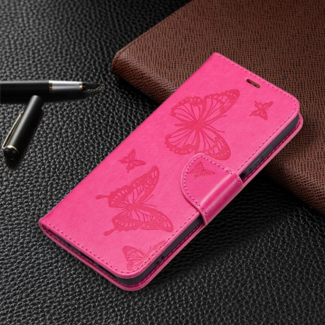 Чехол-книжка Butterflies Pattern на Xiaomi Redmi 10 - пурпурно-красный