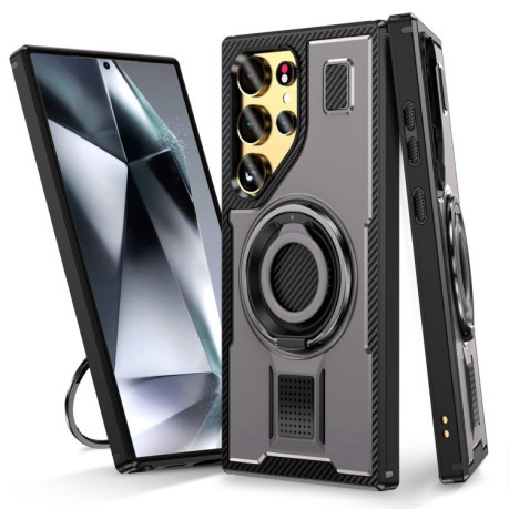Протиударний чохол Ring Holder Carbon Fiber PC Hybrid TPU  для Samsung Galaxy S25 Ultra 5G - сірий