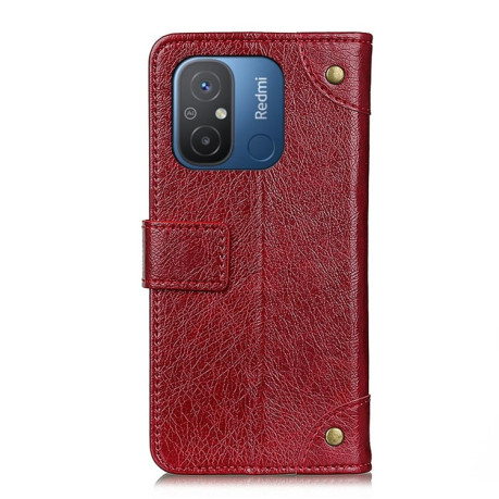 Чохол-книжка Copper Buckle Nappa Texture на Xiaomi Redmi Poco C55/Redmi 12C/11A- винно-червоний
