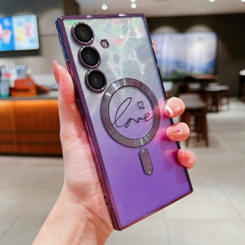 Протиударний чохол Dual-Love Feather Gradient Glitter MagSafe  для Samsung Galaxy S25+ 5G - фіолетовий