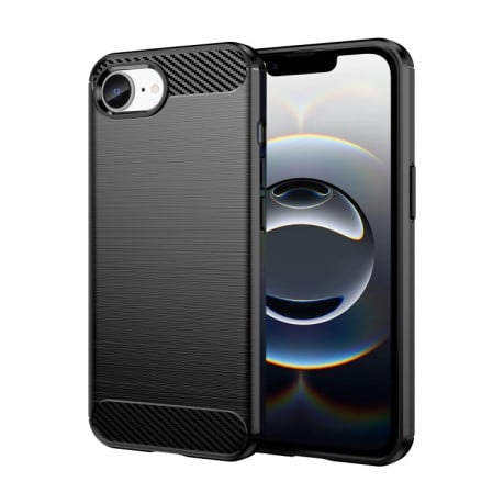 Противоударный чехол Brushed Texture Carbon Fiber на iPhone 16e - черный