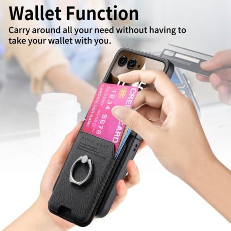 Протиударний чохол Twill Fabric Card Bag Ring Magnetic для Motorola Moto Razr 60 Ultra 5G - чорний