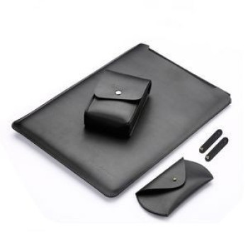 Кожаный Чехол конверт 4 в 1 LPK Microfiber Leather для MacBook 12-черный с чехлом для мышки и зарядки