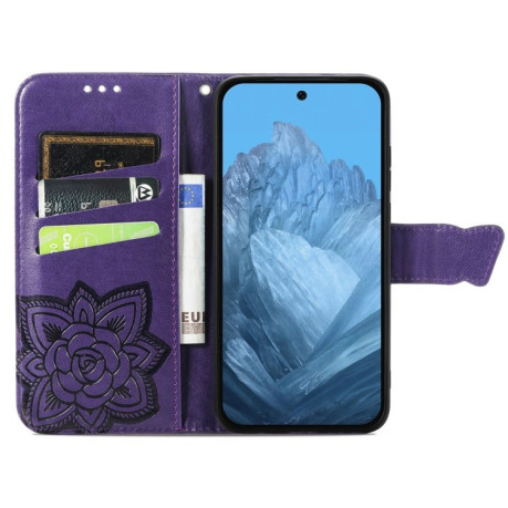 Чехол-книжка Butterfly Love Flower Embossed для Google Pixel 9 - фиолетовый