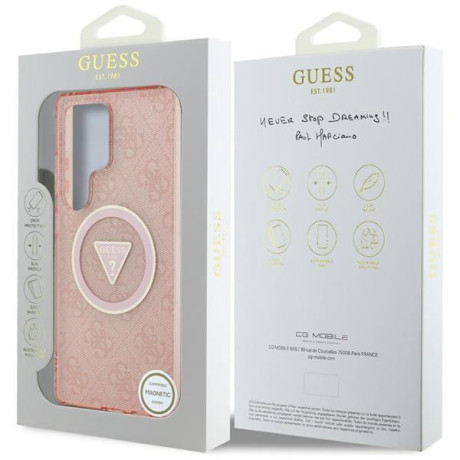 Оригінальний чохол Guess 4G Glitter Triangle Buttons для Samsung Galaxy S25 Ultra - pink