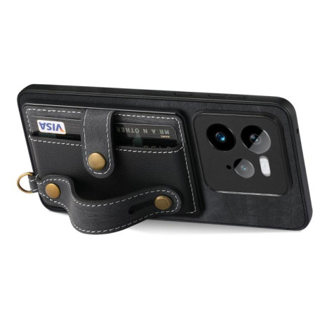 Противоударный чехол Retro Cross Wristband Wallet Leather для Realme GT 7 Pro - черный