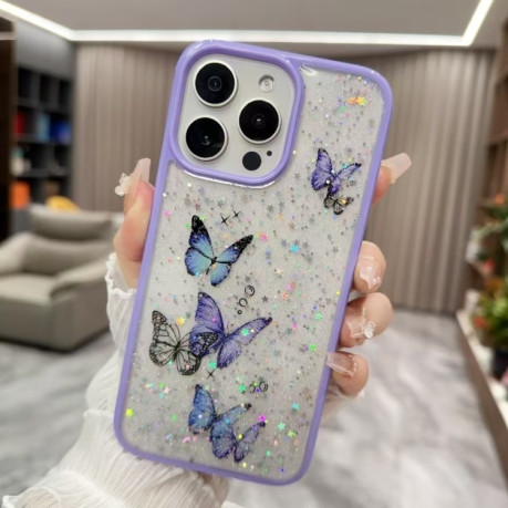 Протиударний чохол Color Butterfly Glitter Epoxy TPU для iPhone 16 Pro Max - фіолетовий