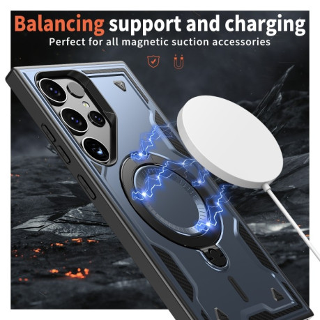 Противоударный чехол MagSafe Holder Armor PC Hybrid для Samsung Galaxy S25 Ultra 5G - синий