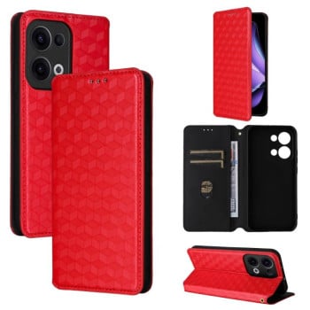 Чохол-книжка Cubic Grid Flip Leather для OPPO Reno13 5G - червоний