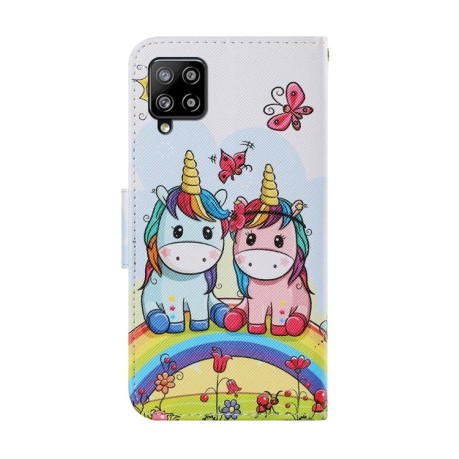 Чехол-книжка Coloured Drawing Pattern для Samsung Galaxy M32/A22 4G - Couple Unicorn