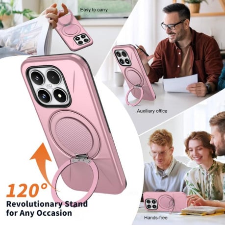 Чехол Metal Rotation Holder MagSafe TPU Hybrid PC с металлическим поворотным держателем и MagSafe для Xiaomi 17 — розовый