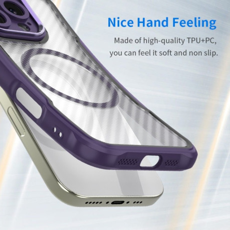 Ударозащитный чехол Carbon Fiber Texture MagSafe Translucent на Samsung Galaxy S25+ 5G - фиолетовый