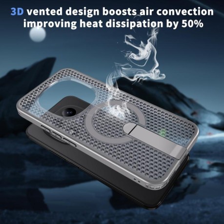 Чохол Honeycomb Cooling з сотами на охолодження, MagSafe та тримачем для Poco 8 Pro/Redmi Note 15 Pro+ — титановий