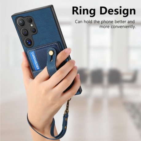 Протиударний чохол Retro Cross Wristband Wallet Leather для Samsung Galaxy S24 Ultra 5G - синій