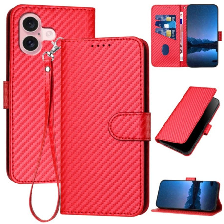 Чохол-книжка Carbon Fiber Texture на iPhone 16 - червоний