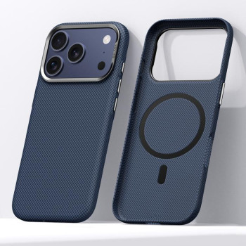 Магнитный чехол Sulada Kevlar Grid с приятным покрытием на iPhone 18 Pro Max — синий