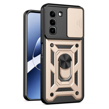 Чехол со шторкой на камеру Sliding Camshield и подставкой на Infinix Hot 70 5G — золотой