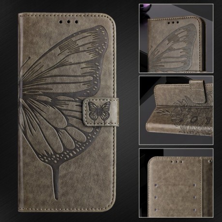 Чехол-книжка Embossed Butterfly для Samsung Galaxy M55 - серый