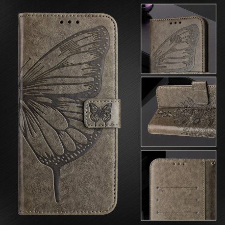 Чехол-книжка Embossed Butterfly для iPhone 16e - серый