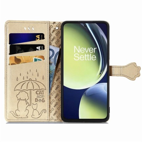 Чехол-книжка Cat and Dog для OnePlus Nord N30/CE 3 Lite - золотой