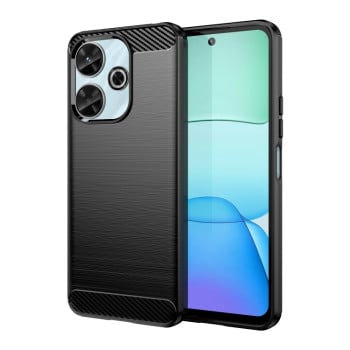 Противоударный чехол Brushed Texture Carbon Fiber на Xiaomi Poco M6 4G - черный
