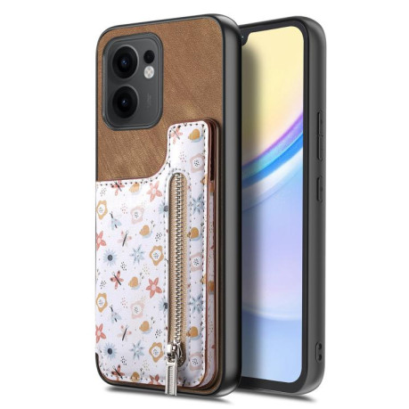 Противоударный чехол Retro Painted Zipper Wallet для OPPO Reno13 F 5G - коричневый