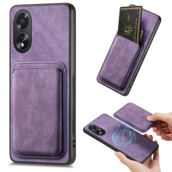 Противоударный чехол Retro Leather Card Bag Magnetic для OPPO A38 4G / A18 4G - фиолетовый